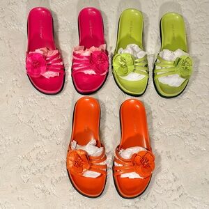 Croft & Barrow Floral Slide Sandals Bundle | Fuchsia Lime Orange | 3 Pair | Sz 6